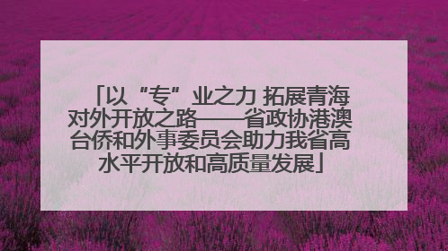 以“专”业之力 拓展青海对外开放之路——省政协港澳台侨和外事委员会助力我省高水平开放和高质量发展
